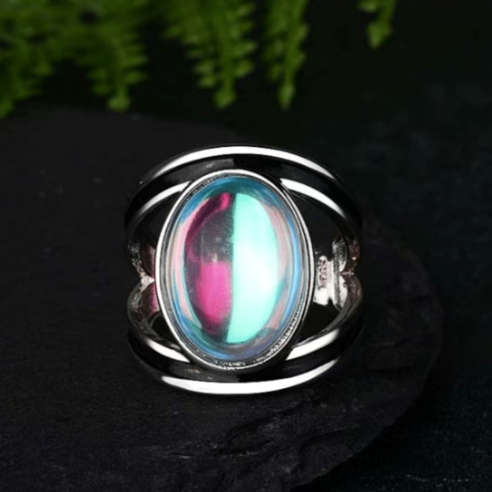 Oval Silver Moonstone Ring Size 7 Statement Boho Ring